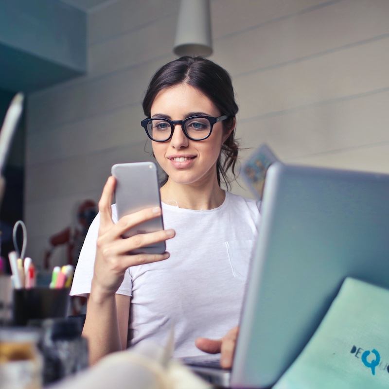 Woman holding a smartphone